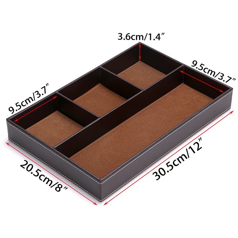 BTSKY 4 slots Desk Drawer Organizer, PU Leather Drawer Storage Organizer Divider for Office Desk Supplies Value Collection and Accessories Multi-Purpose Storage Desktop Organizer Tray(Brown) - Image 5